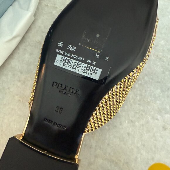 Prada Satin Crystal Embellished Gold Slide Mules Sandals 36, 1XX642 - Picture 15 of 16